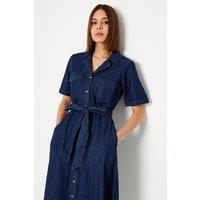 Dorothy Perkins Women's Denim Belted Button Through Midi Dress in Dark Wash | Size: 14