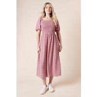 Dorothy Perkins Women's Ditsy Shirred Bodice Midi Dress in Pink | Size: 10
