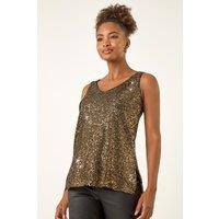 Roman Women's Sequin V-Neck Vest Top in Gold | Size: 20