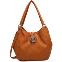 Fontanella Fashion Women's Hava Button Design Triple Compartments PU Leather Shoulder Bag in Brown