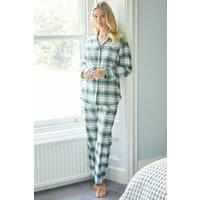 British Boxers Women's "Burnet Rose" Tartan Brushed Cotton Pyjama Set in Green | Size: XS