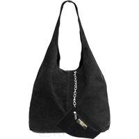 Kitise Women's Spacious Slouch Genuine Italian Suede Tote Handbag in Black