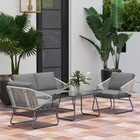 OUTSUNNY 4 Piece Rattan Garden Furniture Set with Cushions, Grey