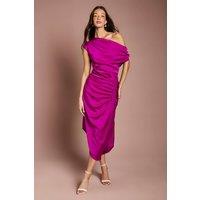 Coast Women's Satin Ruched One Shoulder Asymmetric Hem Midi Dress in Dark Pink | Size: 14