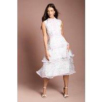Coast Women's Floral Organza Lace Collar Tiered Midi Dress in Ivory | Size: 12