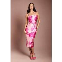 Coast Women's Pleated Bodice Jacquard Pencil Dress in Pink | Size: 10