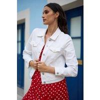 Yumi Women's White Stretch Cotton Denim Jacket | Size: 16