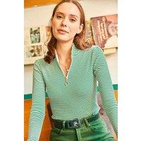 HOXTON GAL Women's Slim Fit Ribbed Zip Neck Stretch Top in Light Green | Size: Large