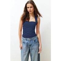 HOXTON GAL Women's Square Neck Ruched Stretch Knit Top in Indigo | Size: XL