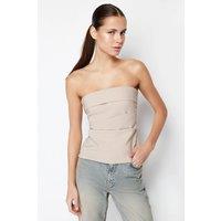 HOXTON GAL Women's Strapless Draped Fitted Woven Top in Beige | Size: 6