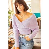 HOXTON GAL Women's Front & Back V-Neck Cropped Regular Fit Knit Sweater in Lilac | Size: Small