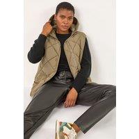 Roman Women's Hooded Quilt Gilet in Khaki | Size: 12