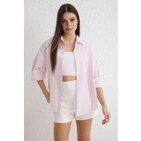 WOVCOR Women's Striped Woven Shirt with Classic Collar in Light Pink | Size: 14