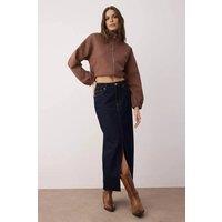 WOVCOR Women's High Waist Split Front Maxi Denim Skirt in Navy | Size: 6