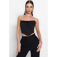 WOVCOR Women's Strapless Zip-Back Crop Top in Black | Size: 8