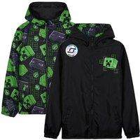 Minecraft Boy's Reversible Raincoat Jacket Water Resistant Hooded Outerwear Top in Black | Size: 7-8 Years