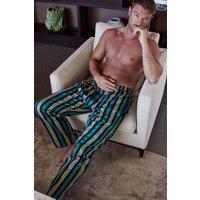 British Boxers Men's Jade Regimental Cotton Satin Stripe Pyjama Trousers in Navy | Size: Medium