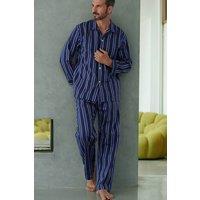 British Boxers Men's "Royal Regimental" Satin Stripe Cotton Pyjama Set in Dark Blue | Size: Medium