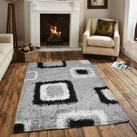 Bravich LTD Geometric Boxed Thick Shaggy Rug - California in Grey | Size: 80 cm x 150 cm
