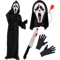 I Love Fancy Dress Screamer Costume With Bleeding Mask, Gloves & Knife in Black | Size: Large