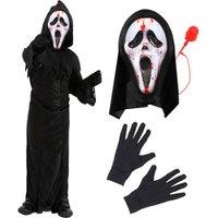 I Love Fancy Dress Screamer Costume With Bleeding Mask & Gloves in Black | Size: Large