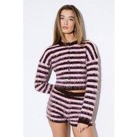MissPap Women's Brushed Stripe Crew Cardigan Co-Ord in Chocolate | Size: Small