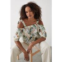 Dorothy Perkins Women's Tropical Tie Shoulder Bardot Top in Ivory | Size: 12