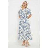 Dorothy Perkins Women's Petite Ivory Poplin Floral Print Shirt Dress | Size: 8