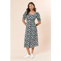 Dorothy Perkins Women's Floral Button Front Puff Sleeve Midi Dress | Size: 10