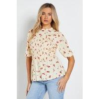 Dorothy Perkins Women's Yellow Ditsy High Neck Shirred Bodice Top | Size: 10
