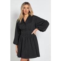 Dorothy Perkins Women's Pinstripe Collar Detail Gathered Waist Mini Dress in Black | Size: 12