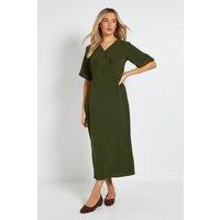Dorothy Perkins Women's Button Detail Shirred Back Midi Dress in Dark Green | Size: 10