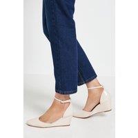 Wallis Women's Wide Fit Nuria Faux Patent Leather Medium Wedge Court Shoes in Beige | Size: 6