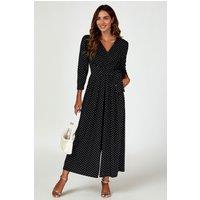 FS Collection Women's Dot Print Wrap Top Jumpsuit Dress In Black | Size: Small