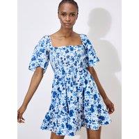 Apricot Women's Smocked Cotton Floral Mini Dress in White | Size: 12