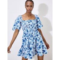 Apricot Women's Smocked Cotton Floral Mini Dress in White | Size: 18