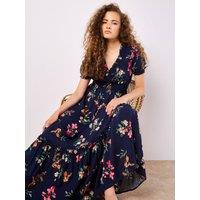 Apricot Women's Watercolour Floral Maxi Dress in Navy | Size: 14
