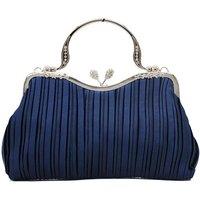 Kitise Women's Floral Handle Pleated Satin Evening Clutch Bag in Navy