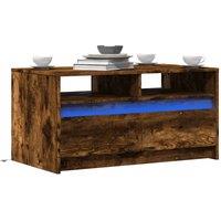 Berkfield Home Coffee Table with LED Lights Smoked Oak Engineered Wood in Brown