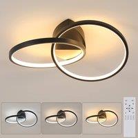 Pheashine LED Ceiling Light, Dimmable with Remote, 2-Tier Rings Flush Mount, 54cm in Black