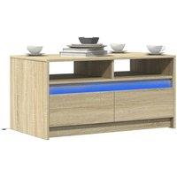 Berkfield Home Coffee Table with LED Lights Sonoma Oak Engineered Wood in Brown