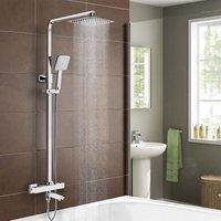 Nes Home Square Thermostatic Shower Kit with Bath Filler Chrome in Metallic Silver