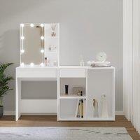 Berkfield Home LED Dressing Table with Cabinet White Engineered Wood