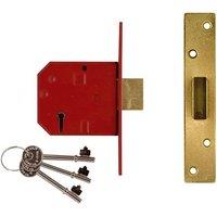 Union 2134E 5 Lever Bs Mortice Deadlock Satin Brass Finish 67Mm 2.5In Box in Red