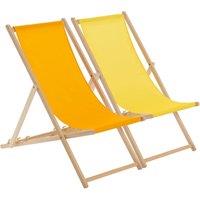Harbour Housewares Traditional Wooden Deck Chair Set - Orange/Yellow Beach Lounge Chairs