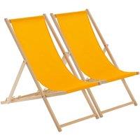 Harbour Housewares 2x Traditional Wooden Deck Chairs - Folding Garden Beach Lounge Chair in Orange