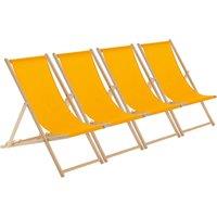 Harbour Housewares 4x Traditional Wooden Deck Chairs - Folding Garden Beach Lounge Chair in Orange