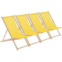 Harbour Housewares 4x Traditional Wooden Deck Chairs - Folding Garden Beach Lounge Chair in Yellow