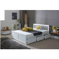 Rest Relax Mission Wooden Bed, Pine Bedframe with Under Bed Storage Drawers in White | Size: Single