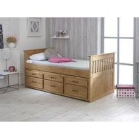 Rest Relax Captain 3FT Single Wooden Slatted Bed with Drawers & Pull Out Under Bed in Natural